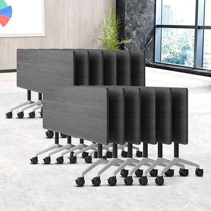 Folding Conference Table, Conference Room Tables Foldable Large Meeting Seminar Table on Wheels,Flip Top Boardroom Training Tables for Office, Classroom,Meeting (12, Grey, 55.1in)