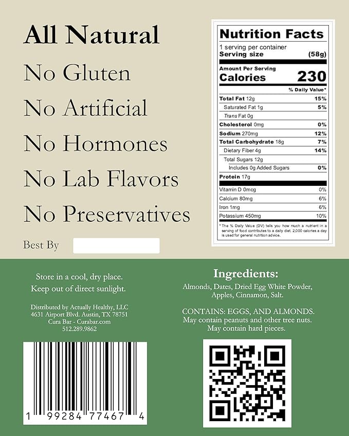 CuraBar Protein Bars – Apple Cinnamon, 17g Protein, Low Carb, Gluten Free, Dairy Free, Healthy Snack, Seed Oil Free, No Artificial Ingredients, 12 Count