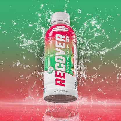 RECOVER 180 Organic Sports Hydration Drink, No Sugar Added, 20 Calorie Sports Beverage, Organic Flavors With Vitamins, Potassium-Packed Electrolytes (16.9 Fl Oz (Pack of 12), Watermelon)