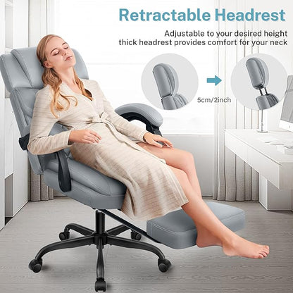 Executive Leather Office Chair, Big and Tall Office Chair with Footrest Home Office Desk Chairs, Ergonomic Computer Desk Chair with Lumbar Support, Reclining Desk Chair with Adjustable Angle