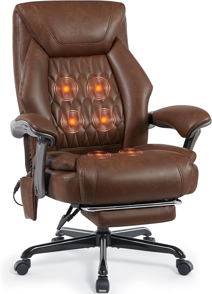 Massage Office Chair with Heating Function & Footrest, 6-Point Vibration, Ergonomic Executive Reclining Desk Chair with Padded Seat for Relaxation, Comfort & Stress Relief