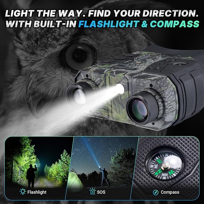 Night Vision Goggles, 4K Night Vision Binoculars for Adults, 36MP, 1300FT Range,8X Digital Zoom, 5000mAh Battery, Flashlight & Compass, Infrared Vision, 32GB Card, for Camping & Security
