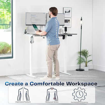 VIVO Electric 55 x 28 in Standing Desk, Memory Height Adjustment, 1B Series, One-Piece Dark Gray Top, White Frame, DESK-KIT-1W55G