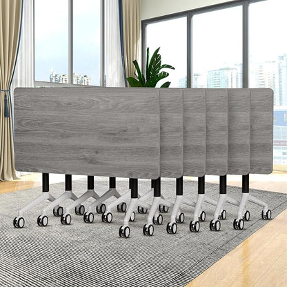 Conference Room Table, 55 Inch Folding Conference Tables with Wheels, Modern Office Meeting Table, Easy Flip & Nest Design, Rectangular Seminar Tables with Metal Frame for 2-24 People(C 6PCS)