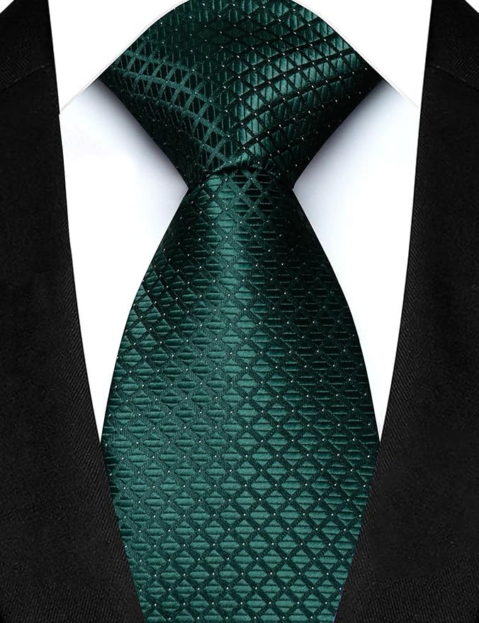 JEMYGINS Mens Solid Color Plaid Tie and Lapel Pin Necktie Pocket Square and Tie Clip with Sets for Business Casual 4PCS