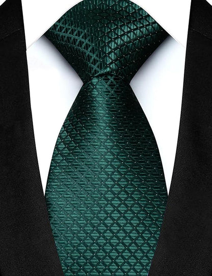 JEMYGINS Mens Solid Color Plaid Tie and Lapel Pin Necktie Pocket Square and Tie Clip with Sets for Business Casual 4PCS