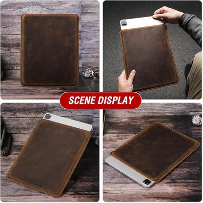 Top Grain Leather 12.9" Tablet Sleeve Slim Protector, Vintage Design, Fully Handmade, Compatible with 12.9" iPad Pro 3/4/5/6 Gen, Fits A2233 A2069 A2378 A2379 A2461 A2462, Coffee 12.9 Inch