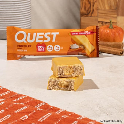 Quest Nutrition Pumpkin Pie Protein Bar, 20g Protein, 4g Net Carb, 1g Sugar, Gluten Free, 12 Count