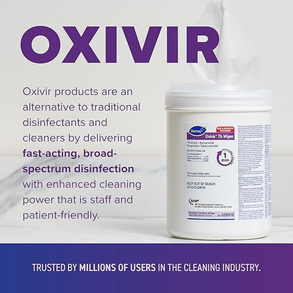Oxivir Diversey Tb 4599516 Ready-to-Use Disinfectant Cleaning Wipes, Accelerated Hydrogen Peroxide, Unscented, Standard 6x7-Inch Sheets, 160-Wipes, 1-Canister