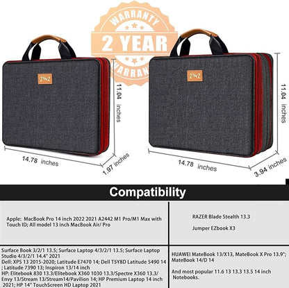 ZINZ Slim Expandable 13 13.3 13.6 14 Laptop Case Sleeve Compatible with MacBook Air/Pro 13-14 M1 M2 M3 2021-2023 Pro/Max,13.5 Surface Laptop 4/3,B01K02