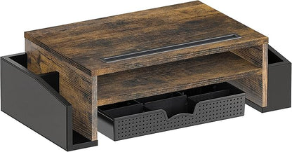 SIMPLE HOUSEWARE Desk Monitor Stand Riser with Adjustable Organizer Tray, Rustic Brown