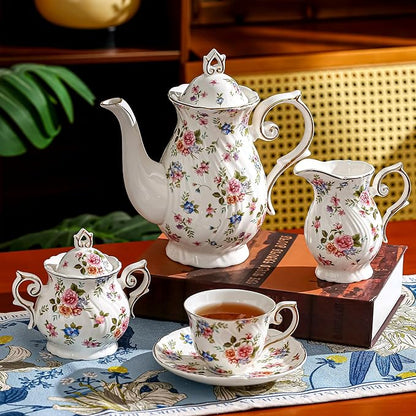 tea pot ceramic, Porcelain teapot with lid, 37oz for Tea, Milk, Coffee, Flower tea (White with small flowers)