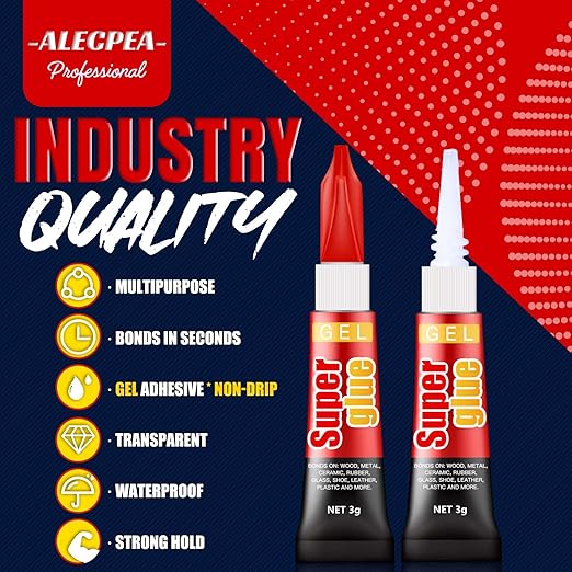 3 Gram (Pack of 6) Single use Super Glue Gel, Super Fast, Thick & Strong Adhesive Superglue, Cyanoacrylate Glue for Hard Plastics, DIY Craft, Ceramics, Frame, Leather, Metal Etc