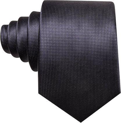Barry.Wang Tie Sets for Men Silk Solid Necktie Stain Ties Handkerchief Pocket Square Cufflinks Wedding Business Dyed