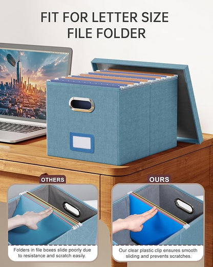 4 Pack File Storage Organizer, Document Organizer, Portable File Box with Lid, Fit for Letter/Legal File Folder Storage,Dark Blue-Box only