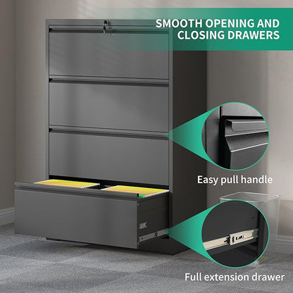 4 Drawer Lateral File Cabinets,Metal Filing Cabinet for Home Office,Wide Steel Storage Cabinet Commercial Drawer for Legal/Letter/A4 Size Files Assembly Required