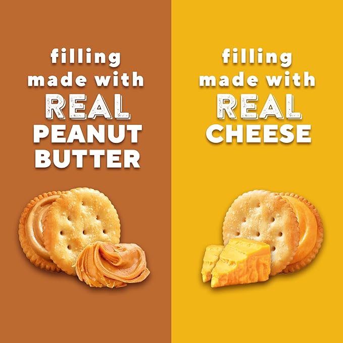 RITZ Peanut Butter and Cheese Sandwich Crackers Variety Pack, Lunch Snacks, 32 Snack Packs (6 Crackers Per Pack)
