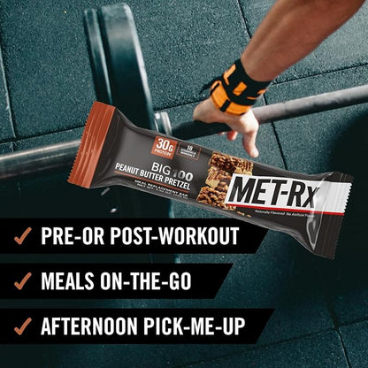 MET-Rx Big 100 Colossal Protein Bars, Great as Healthy Meal Replacement, Snack, and Help Support Energy, Peanut Butter Pretzel, With Vitamin A, Vitamin C, and Zinc, 100 g, (Pack of 9)