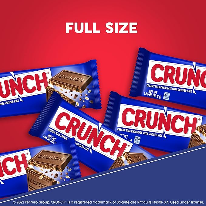 CRUNCH, Bulk 12 Pack, Milk Chocolate and Crisped Rice, Full Size Holiday Candy Bars, Stocking Stuffers, Individually Wrapped, 52.8 oz