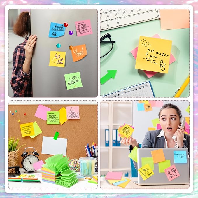 64 Pads Pop Up Sticky Notes, Accordion Sticky Notes 3x3 Refills 8 Bright Color Post Stickies Bulk Adhesive Memo Pad Colorful Popup Notes for Dispenser Home Office Meeting Work School Supplies
