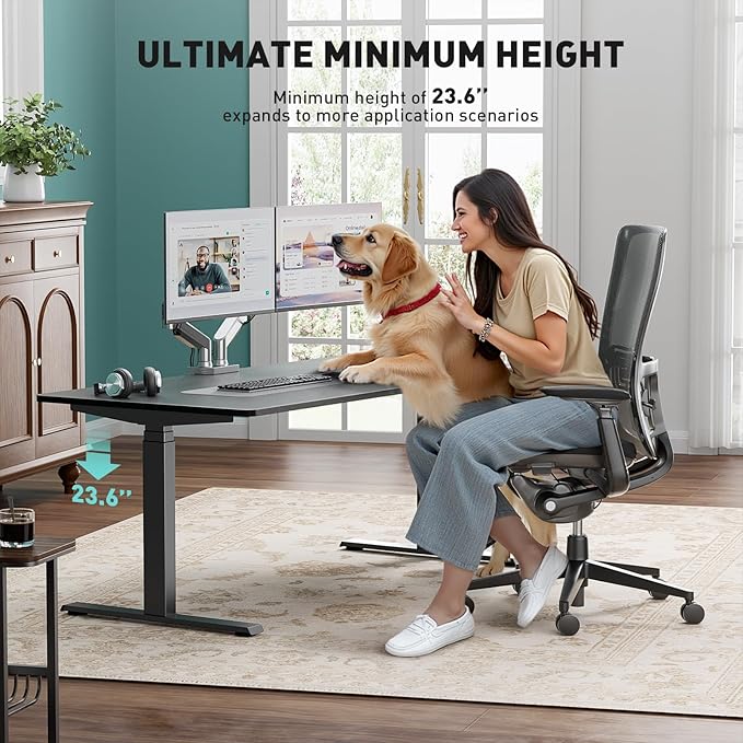 Pro 3 Stages Dual Motor 59 x 30 in Electric Standing Desk with One Piece Desktop, Adjustable Height, Sit to Stand Up Desk for Home Office, Work Study, Black Frame & Black Desktop (2 Packages)