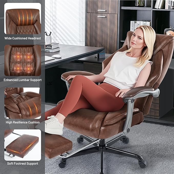 Massage Office Chair with Heating Function & Footrest, 6-Point Vibration, Ergonomic Executive Reclining Desk Chair with Padded Seat for Relaxation, Comfort & Stress Relief