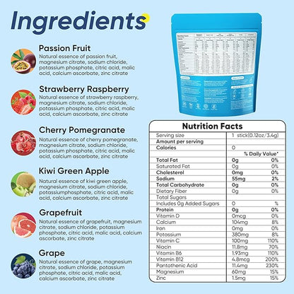 24 Sticks Electrolytes Powder Packets No Sugar Hydration Packets Electrolyte Liquid Daily IV Drink Mix with Strawberry Raspberry, Passion Fruit, Kiwi Green Apple, Cherry Pomegranate, Grape, Grapefruit