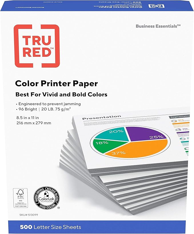 TRU RED Multipurpose Paper, 8 1/2" x 11", 500/Ream (513099-WH)
