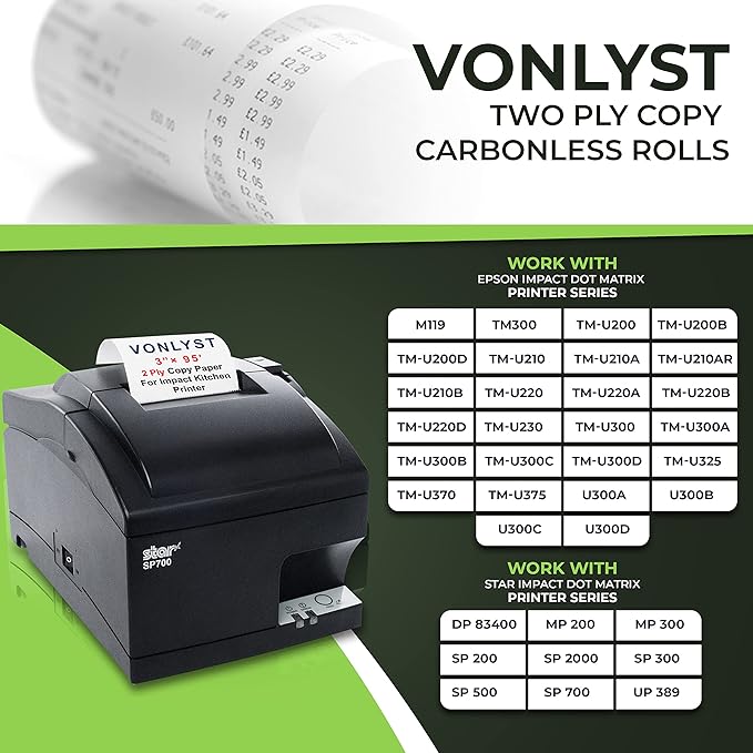 Two Ply Copy Carbonless Rolls 3x95 White/Canary for Clover Kitchen Printer Paper (24 rolls)