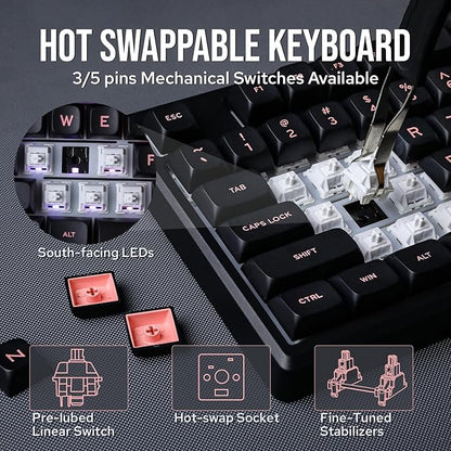 EPOMAKER Galaxy100 QMK/VIA Wireless Gaming Keyboard, Aluminum Shell, Bluetooth/2.4Ghz/USB-C, Pre-Lubed Hot-Swappable Linear Switches, NKRO, RGB Backlit (Black, Wisteria Linear Switch)