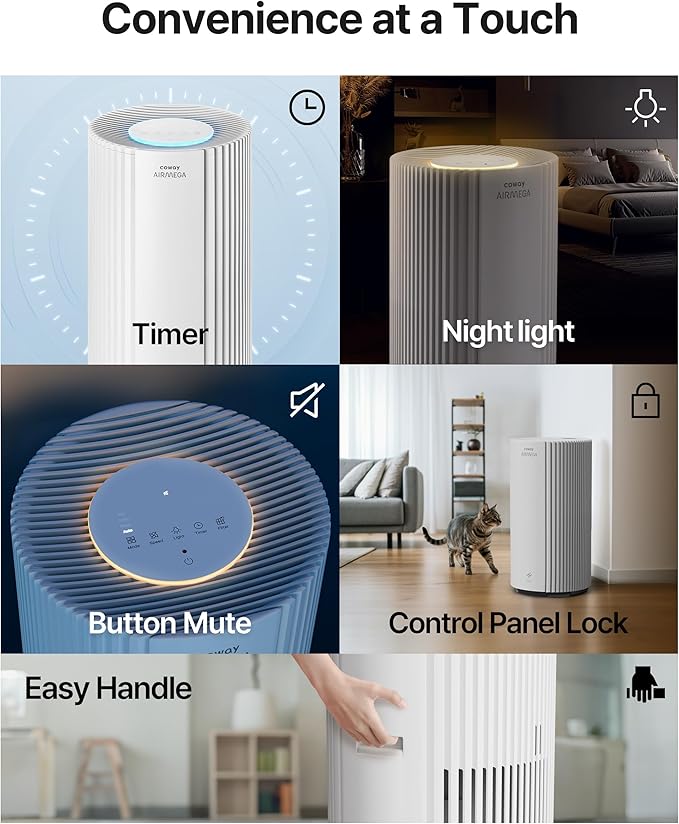 COWAY Air Purifiers for Large Room Whole Home Up to 2,640 ft², True HEPA Filter for Smoke, Allergies, Pet Dander, Odor, PM 10 AQI, Turbo Eco Mode, Timer, Energy Star, 3yr Warranty, Airmega 350 White
