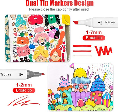 Taotree Alcohol Markers 120 Colors with Case & Holders, Dual Tips Art Coloring Markers Pens, Chisel & Fine Sketch Pens Art Supplies for Artist Kids Adult Coloring Books Drawing, Painting, Sketching