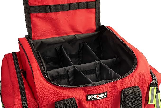 Scherber Fully-Stocked First Responder Bag | Professional EMT/EMS Trauma & Bleeding Medical Kit | HSA/FSA Approved | CAT Tourniquet, HyFin Chest Seal, Israeli Bandage & 250+ First Aid Supplies (Red)