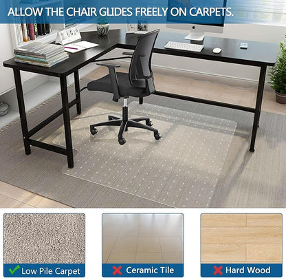 Office Chair Mat for Carpet, 45" x 53" Low Pile Carpet Protector Mat for Office Chair, Under Desk Office Mats for Rolling Chairs, Easy Glide, with Lip