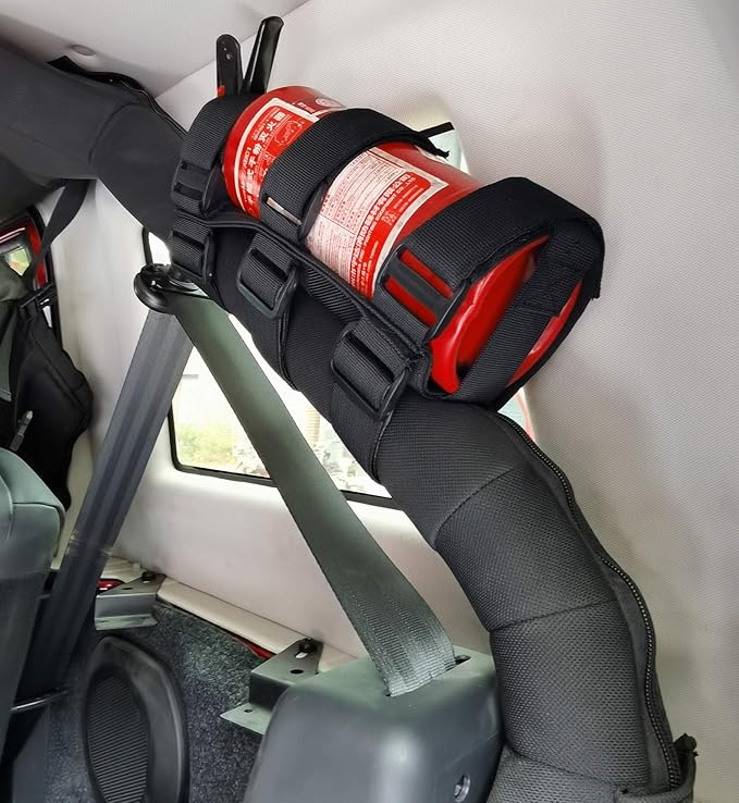 Universal Fire Extinguisher Straps Adjustable Roll Bar Mount 3 lb Fire Extinguisher Holder for Boat Wrangler Car Truck UTV Vehicles Roll Cage Interior Accessories Home Office,Black Strap Only