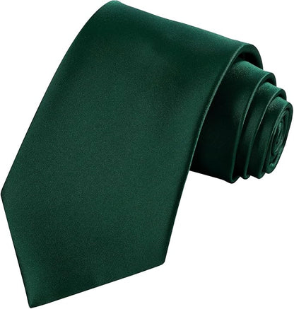 TIE G 5pcs Tie Set in WHITE OR BLACK GIFT BOX: Solid Color Necktie, Satin Bow Tie, Pocket Square, Lapel, Cuff Links
