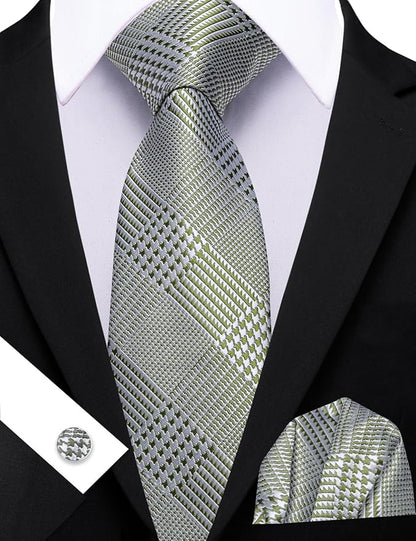 Barry.Wang Tie Sets for Men Silk Solid Necktie Stain Ties Handkerchief Pocket Square Cufflinks Wedding Business Dyed
