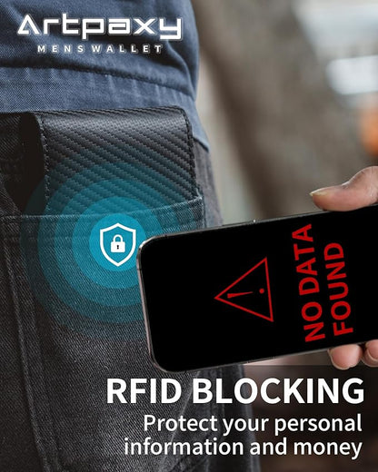 Mens Wallet Bifold Genuine Leather RFID Blocking Wallet for Men with 2 ID Windows 11 Card Holders 2 cash pockets 1 Gift Box