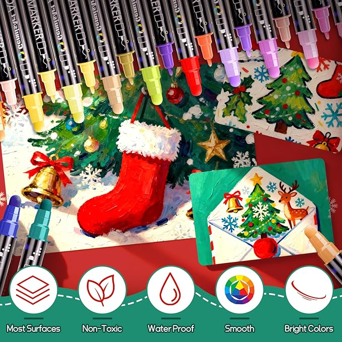 48 Colors Dual Tip Acrylic Paint Pens Markers, Premium Painting Markers Stocking Stuffers for Rock, Wood, Fabric, Glass, Canvas, Ceramic, Christmas Gifts for Teens DIY Crafts Art Supplies