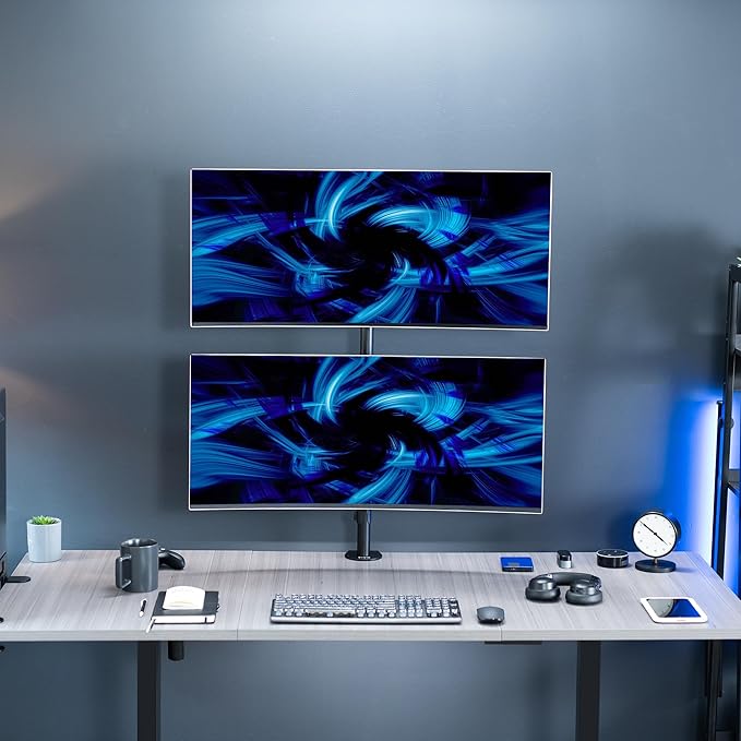 VIVO Dual Vertically Stacked Ultra-Wide Monitor Desk Mount, Extra Tall Heavy Duty Adjustable Stand for 2 Ultrawide Screens up to 45 inches, 25 lbs Per Screen Capacity, Black, STAND-V200R