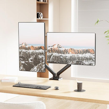 Mount-It! Full Motion Dual Monitor Mount with Spring Arms, 17" to 32", Full Motion Monitor Arm with Tilt, Rotation, Swivel, Height Adjustment, Clamp or Grommet, Fits VESA 75x75 and 100x100 - Black
