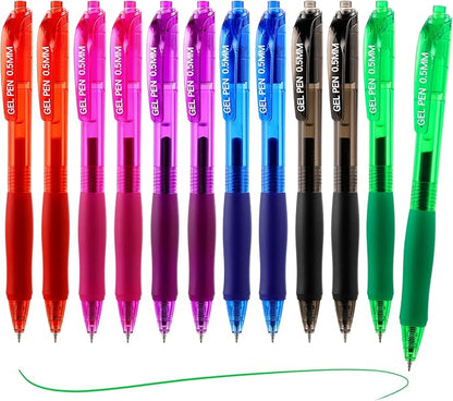 USUAL 12 Pack Retractable Gel Pens 0.5 mm,Multicolor Ink Pen Fine Point Quick Dry Smooth Writing Rollerball Pens,Writing Ballpoint Pens for Office School Supplies