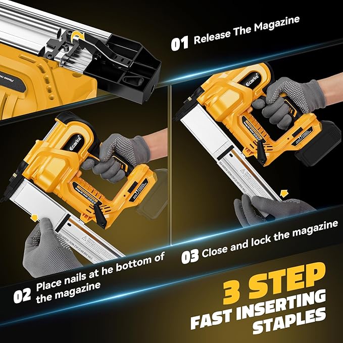 Cordless 2" Brad Nailer Compatible with DeWalt 20V Battery(No Battery), Ecarke 2 in 1 Electric Nail Gun Staple Gun with 18GA Nails/Staples, Battery Power Nail Gun for Trim Wood Crafting Home Carpentry