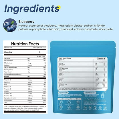 VitalHarvest 36 Sticks Electrolytes Powder Packets Sugar Free Hydration Packets Electrolyte Liquid Daily IV Drink Mix with Blueberry, Low Sodium, 0 Calorie
