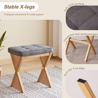 FILWH Foot Stool Small Ottoman Foot Rest Padded Foot Stool Desk Foot Stool for Under Office Desk Vanity Stool Bamboo Footstool Sofa Footrest Shoe Stool Small Foot Stools (Natural Legs + Gray)