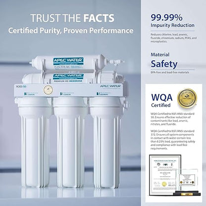 APEC WATER - Reverse Osmosis Water Filter System (ROES-50) Essence Series - 5-Stage Filtration - 50 GPD - Removes 99.99% of Impurities - DIY Install - WQA Certified - Under Sink Reverse Osmosis System