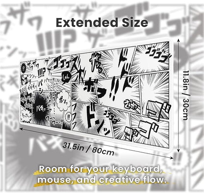 BELLEMOND Japanese Art Desk Mat | Large 31.5x11.8in Desk Pad | Anime Mouse Pad for Keyboard & Mouse | Non-Slip Base, Water-Repellent, Smooth Precision | Manga Burst