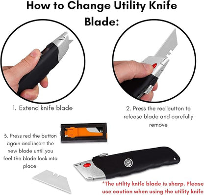 Internet's Best Premium Utility Knife - Set of 20 - Retractable Razor Knife Set – 5 Extra Blade Refills - Box Cutter Locking Razor Knife – Rubber Grip - Black