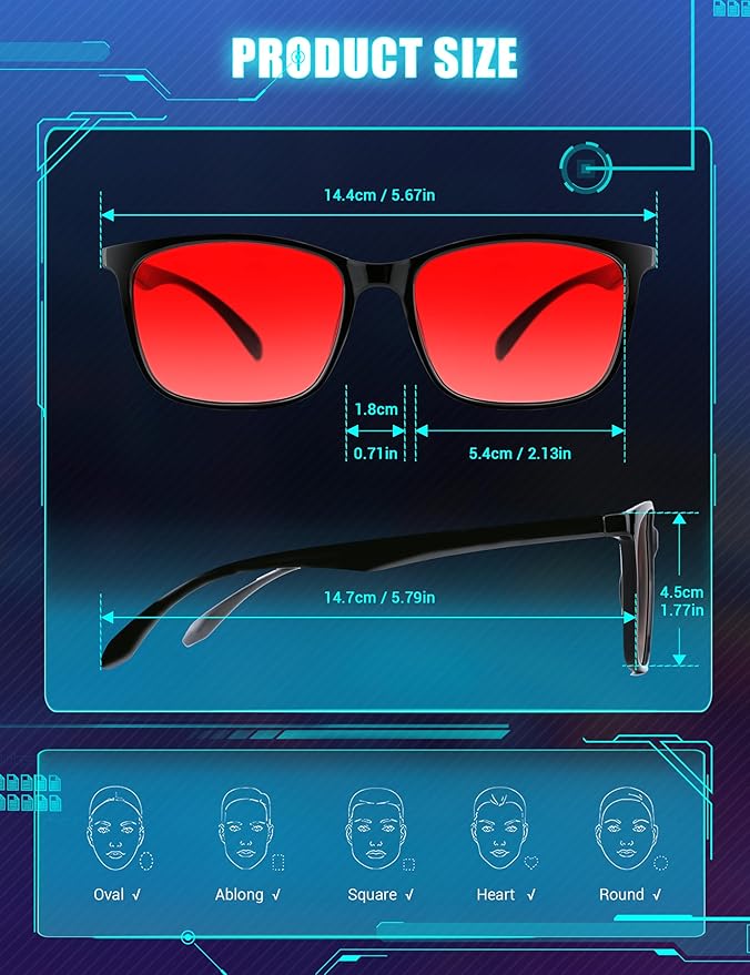 TIJN Sleep Glasses for 99.9% Blue Green Light Blocking for Women Men Dual AR Coating Red Lens for Computer Gaming, TR90