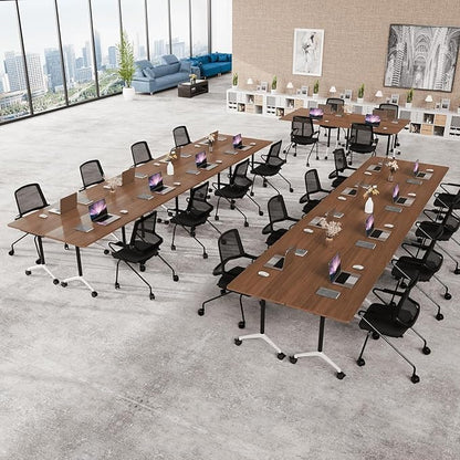 Conference Room Table, Modern Folding Training Tables with Flip Top, Mobile Table with Four Locking Wheels, Executive Desk for Meeting Room, Office, Classroom (6PCS，61in)